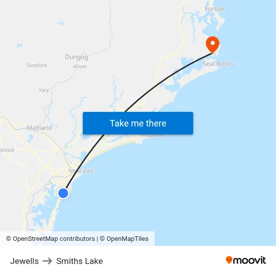 Jewells to Smiths Lake map