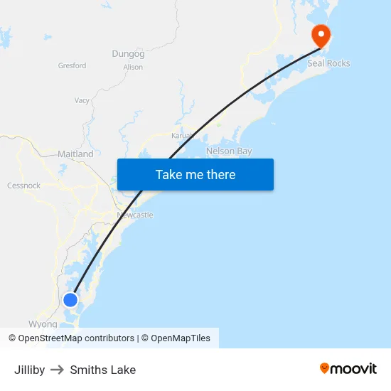 Jilliby to Smiths Lake map
