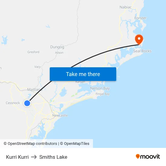 Kurri Kurri to Smiths Lake map