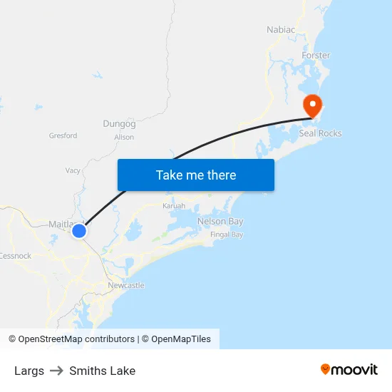 Largs to Smiths Lake map