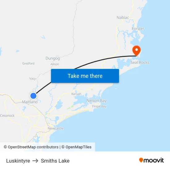 Luskintyre to Smiths Lake map
