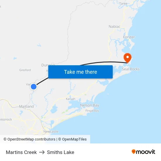 Martins Creek to Smiths Lake map