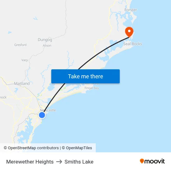Merewether Heights to Smiths Lake map