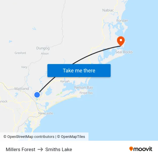 Millers Forest to Smiths Lake map