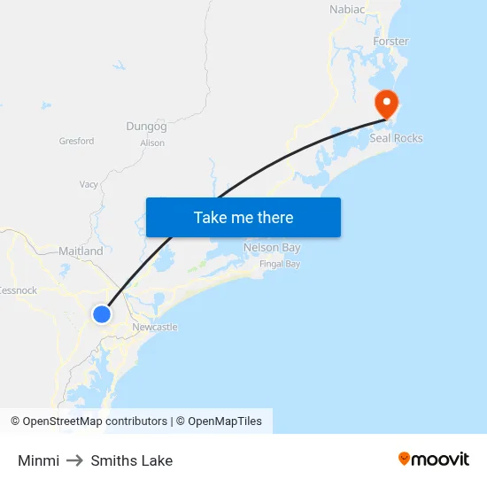 Minmi to Smiths Lake map