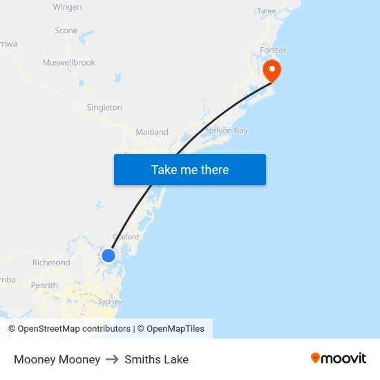 Mooney Mooney to Smiths Lake map