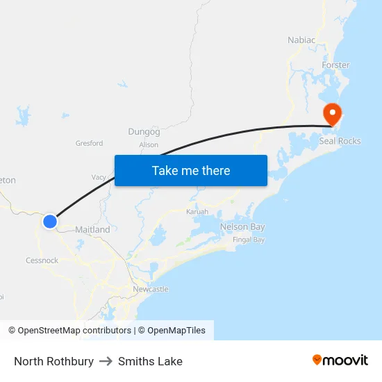 North Rothbury to Smiths Lake map