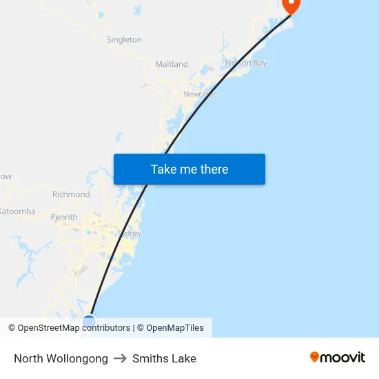 North Wollongong to Smiths Lake map