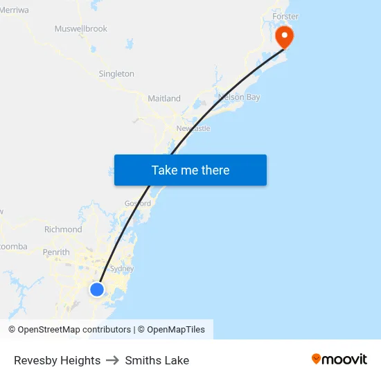 Revesby Heights to Smiths Lake map