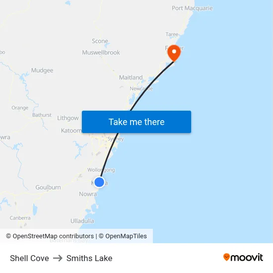 Shell Cove to Smiths Lake map