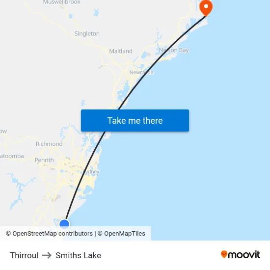 Thirroul to Smiths Lake map