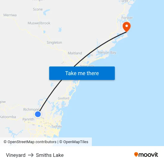 Vineyard to Smiths Lake map