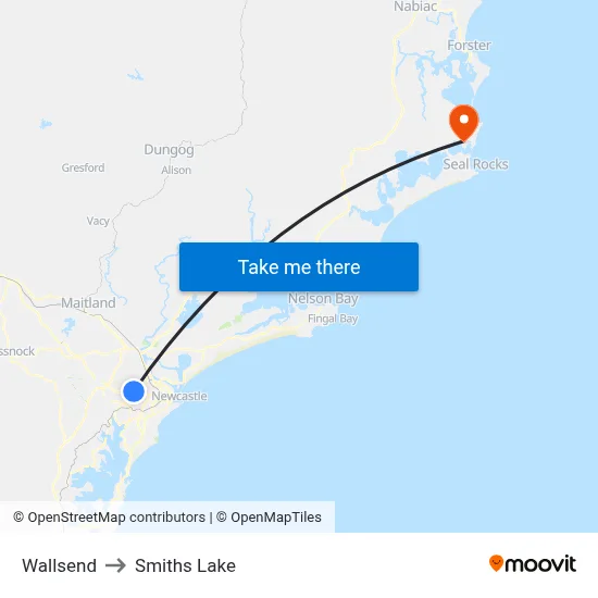 Wallsend to Smiths Lake map