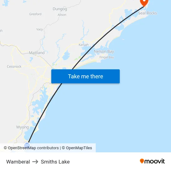 Wamberal to Smiths Lake map