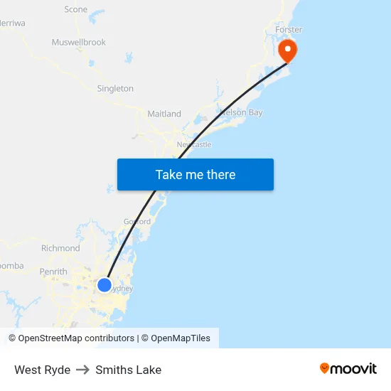 West Ryde to Smiths Lake map
