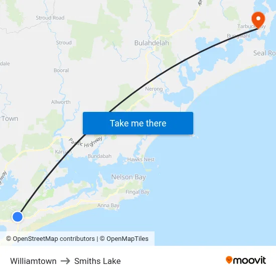 Williamtown to Smiths Lake map