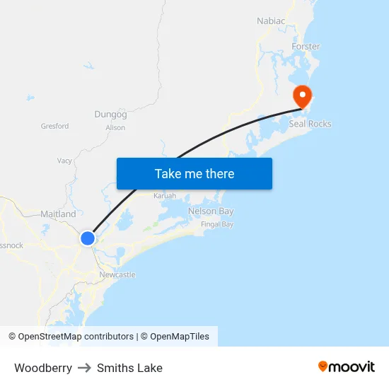 Woodberry to Smiths Lake map