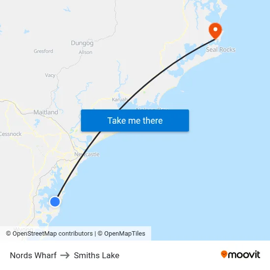 Nords Wharf to Smiths Lake map