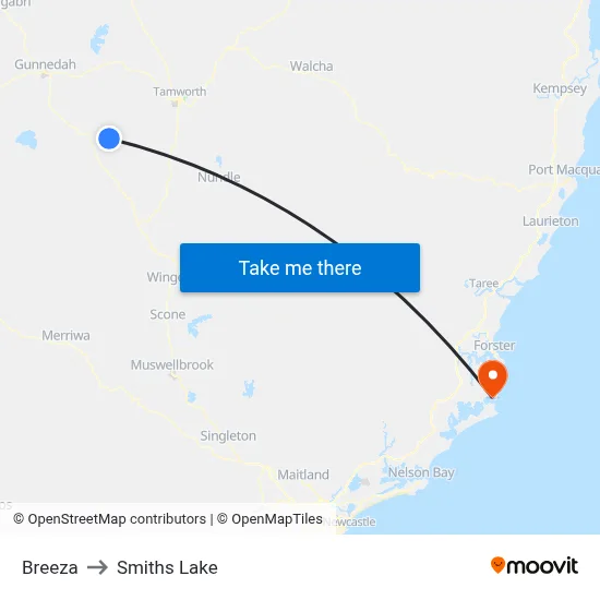 Breeza to Smiths Lake map