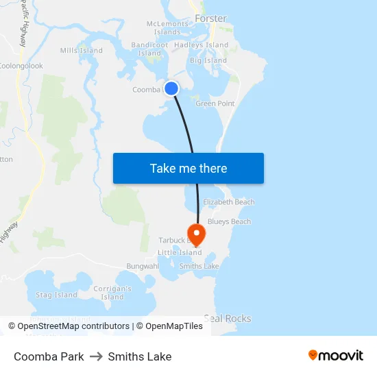 Coomba Park to Smiths Lake map
