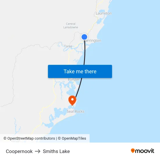 Coopernook to Smiths Lake map