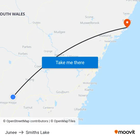 Junee to Smiths Lake map
