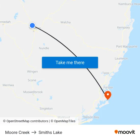 Moore Creek to Smiths Lake map