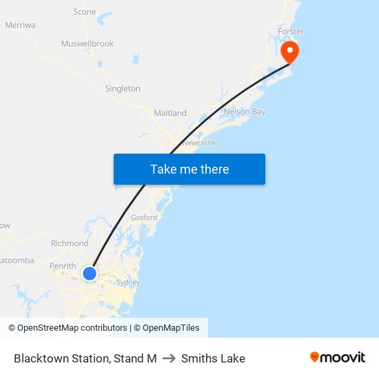 Blacktown Station, Stand M to Smiths Lake map