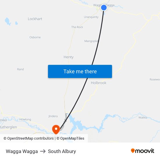 Wagga Wagga to South Albury map