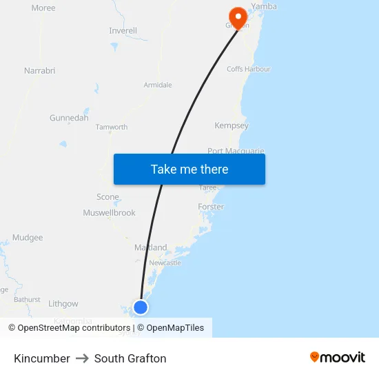 Kincumber to South Grafton map