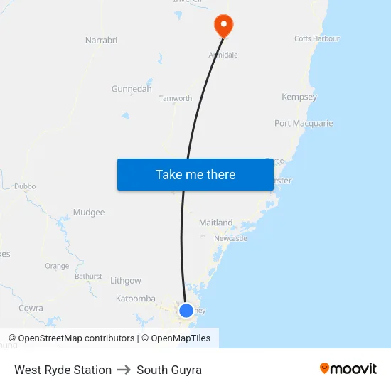 West Ryde Station to South Guyra map