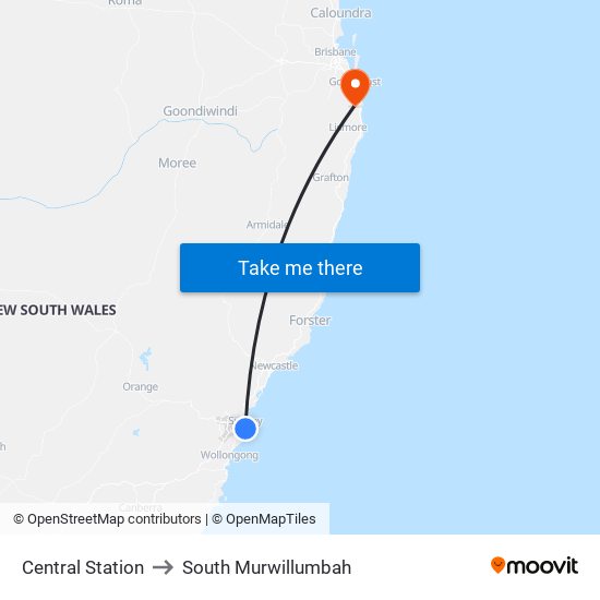 Central Station to South Murwillumbah map