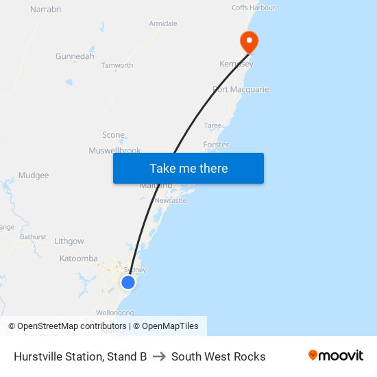 Hurstville Station, Stand B to South West Rocks map