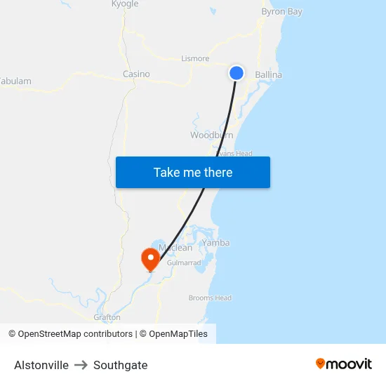 Alstonville to Southgate map