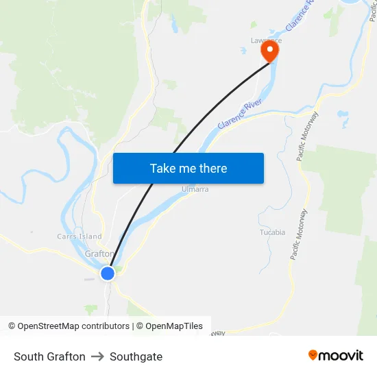 South Grafton to Southgate map