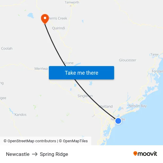 Newcastle to Spring Ridge map