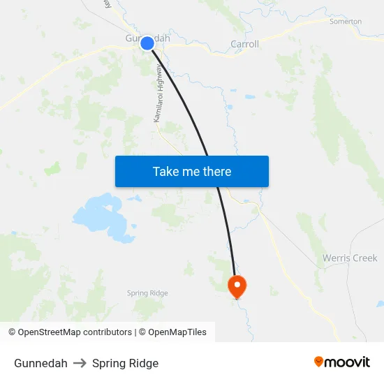 Gunnedah to Spring Ridge map