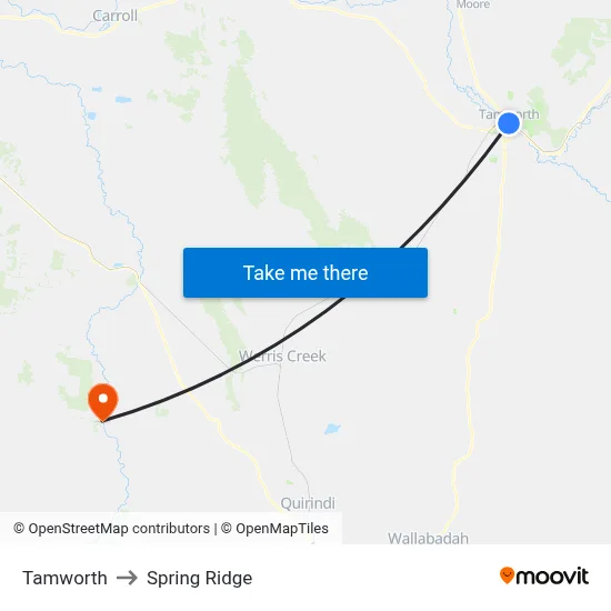 Tamworth to Spring Ridge map