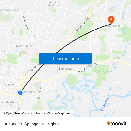 Albury to Springdale Heights map