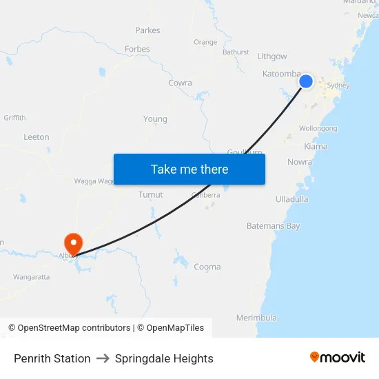 Penrith Station to Springdale Heights map