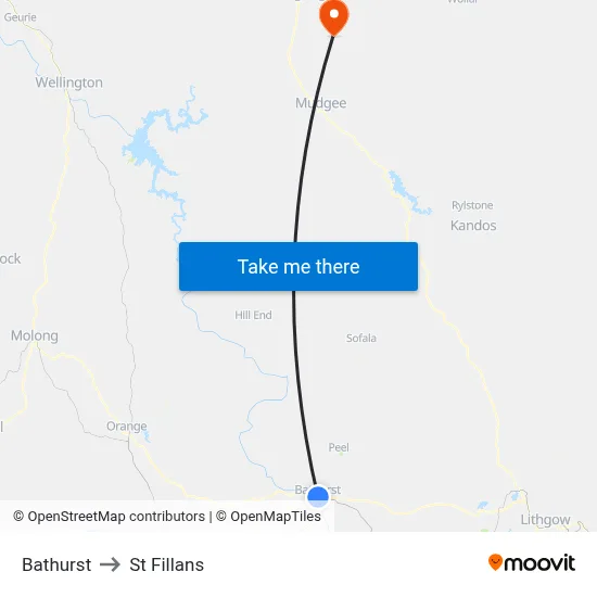 Bathurst to St Fillans map