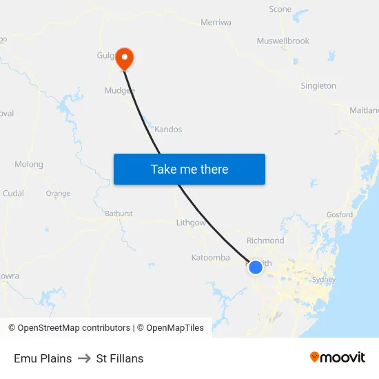 Emu Plains to St Fillans map