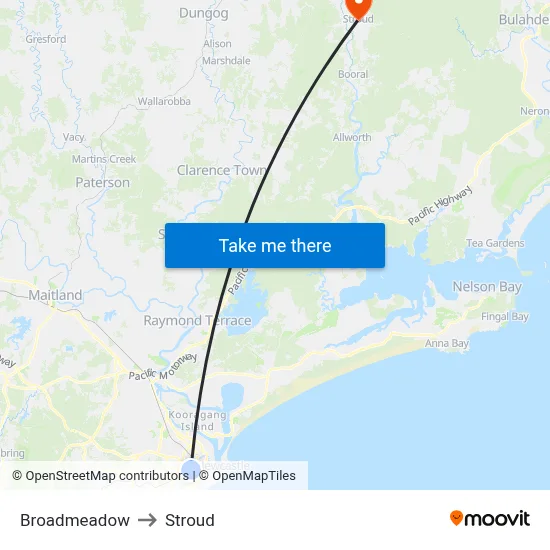 Broadmeadow to Stroud map