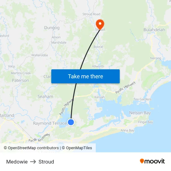 Medowie to Stroud map