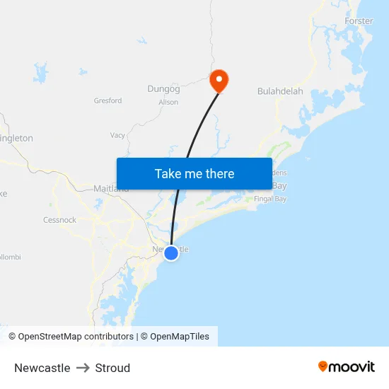 Newcastle to Stroud map