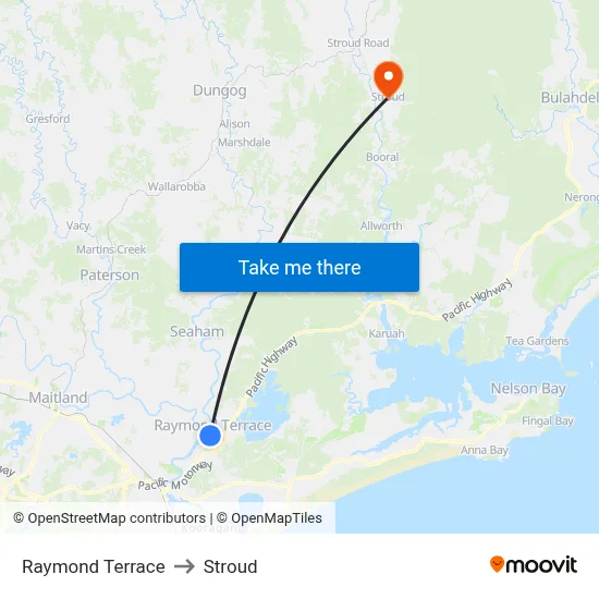 Raymond Terrace to Stroud map