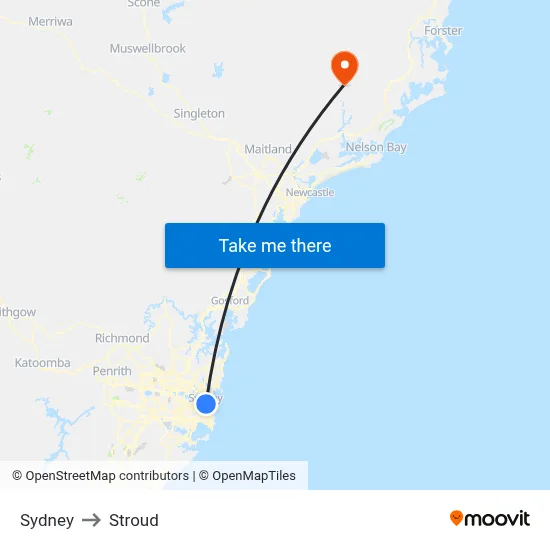 Sydney to Stroud map