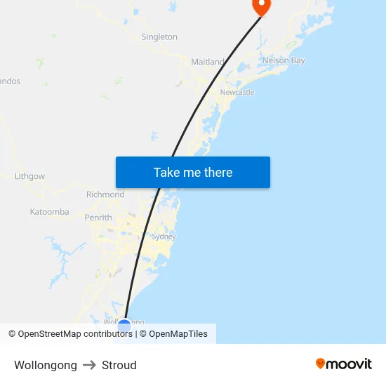 Wollongong to Stroud map