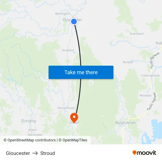 Gloucester to Stroud map