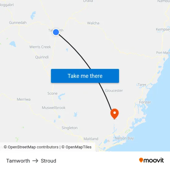 Tamworth to Stroud map